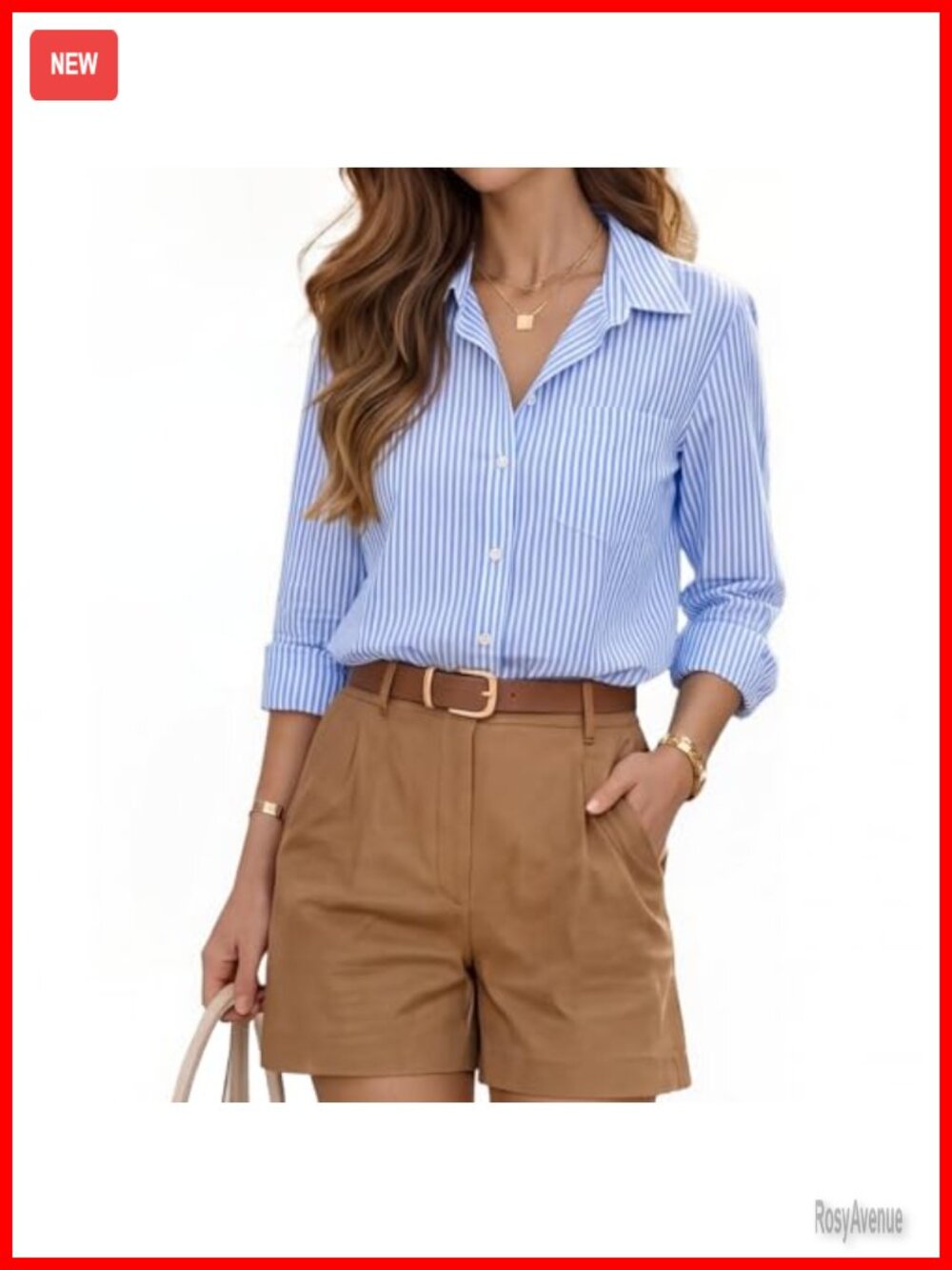 Striped Button Down Shirt Long Sleeve Collared Office Work Blouse with Pocket